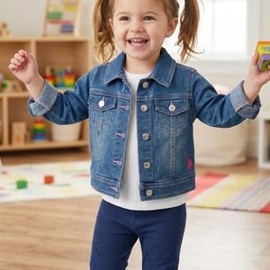 U.S. Polo Assn. Kids Denim Jacket with Pink Accents